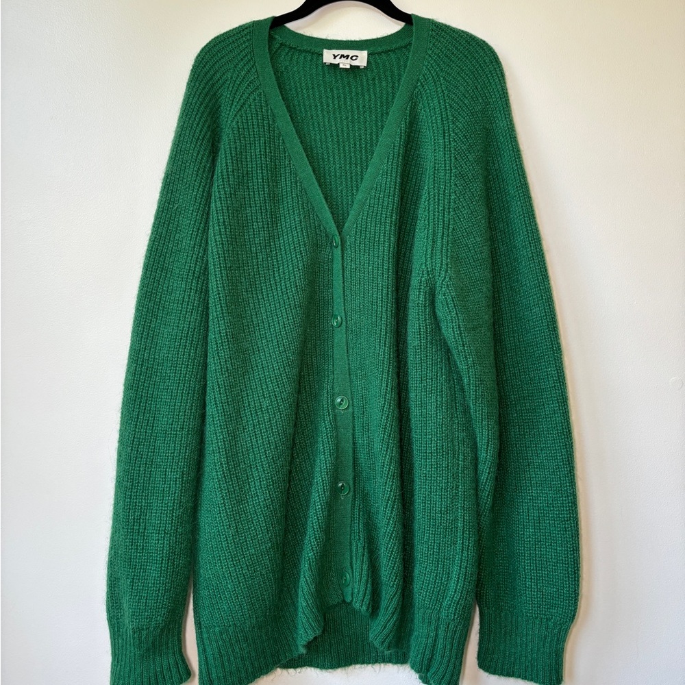 YMC green Kurt ribbed cardigan